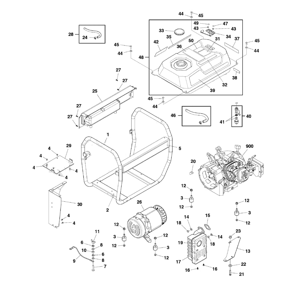 Main Unit Diagram and Parts List for 030731-00  Briggs and Stratton Generator